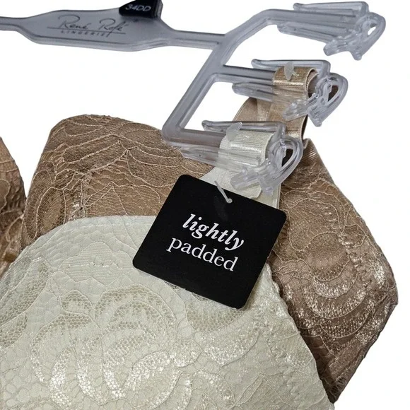 NEW‎ Set of 2 Rene Rofe Lace Lightly Padded Bra Wired 34DD Ivory & Beige - Picture 4 of 8